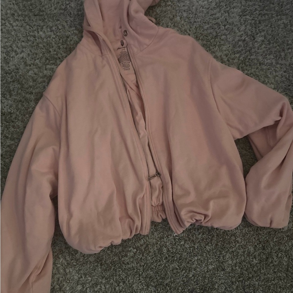 FP Movement by Free People Cropped Dusty Rose Hooded Zip Bomber